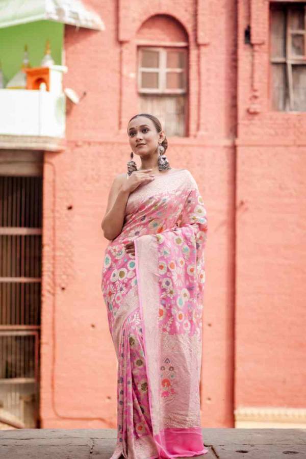 Pure Khaddi Georgette Meenakari Banaras Handloom Saree in Varanasi