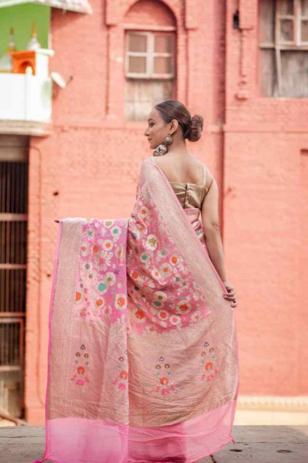 Pure Khaddi Georgette Meenakari Banaras Handloom Saree in Varanasi