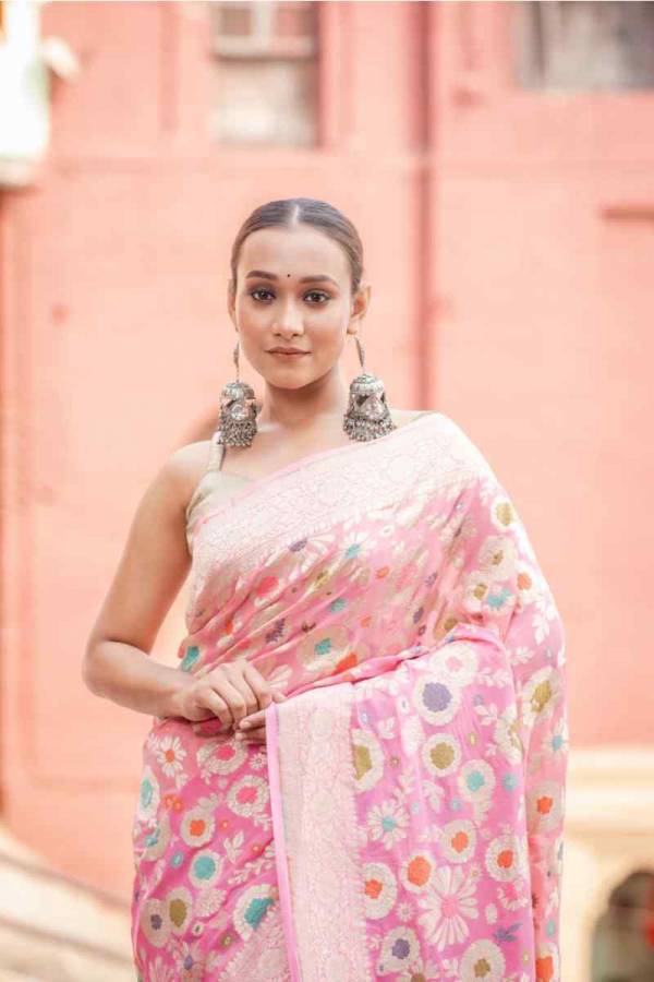 Pure Khaddi Georgette Meenakari Banaras Handloom Saree in Varanasi