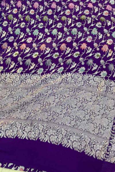 Purple Color Pure Khaddi Georgette Banarasi Saree in Varanasi