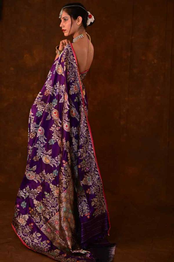 Purple Pure Katan Jangla Menakari Tilfei Banarasi Handloom Saree in Varanasi
