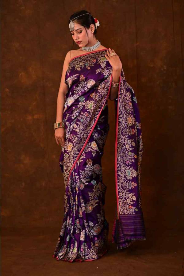 Purple Pure Katan Jangla Menakari Tilfei Banarasi Handloom Saree in Varanasi