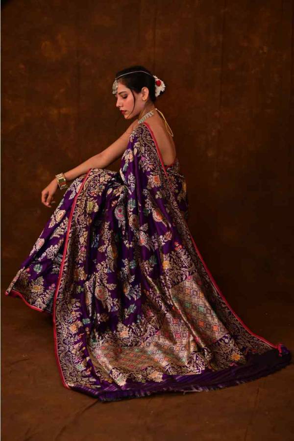 Purple Pure Katan Jangla Menakari Tilfei Banarasi Handloom Saree in Varanasi