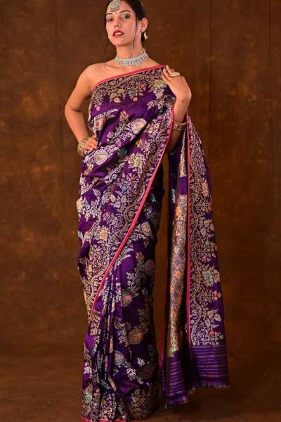 Purple Pure Katan Jangla Menakari Tilfei Banarasi Handloom Saree in Varanasi