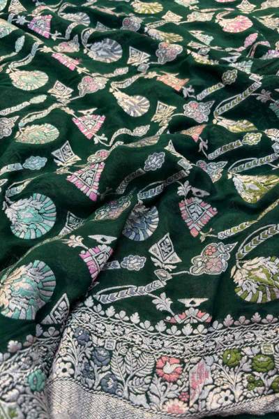 Rama Green Pure Khaddi Georgette Banarasi Handloom Saree in Varanasi