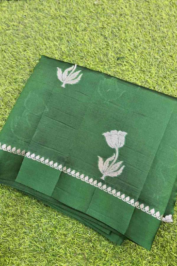 Rama Green Pure Raw Mango Banarasi Handloom Saree in Varanasi