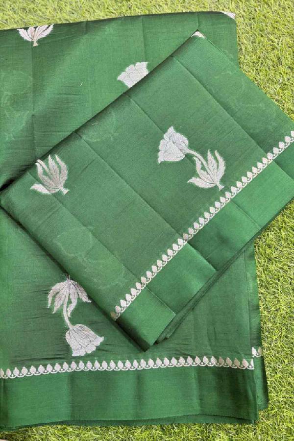 Rama Green Pure Raw Mango Banarasi Handloom Saree in Varanasi