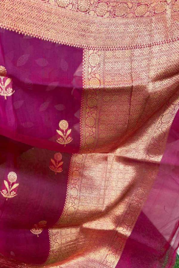 Rani Pink Pure Kora Katan Banarasi Handloom Saree in Varanasi