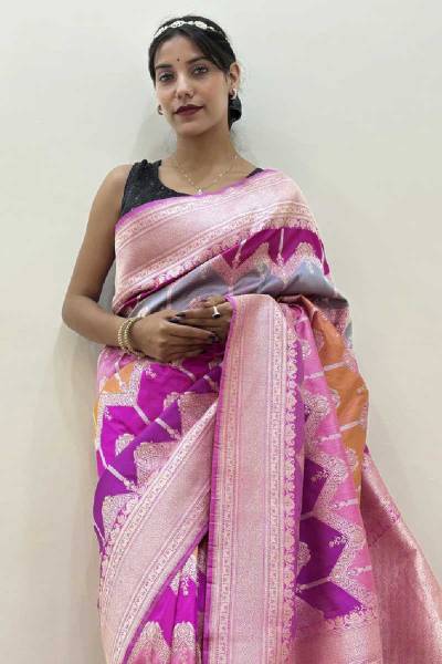 Rani Pink Shade Pure Katan Rungkaat Banarasi Handloom Saree in Varanasi