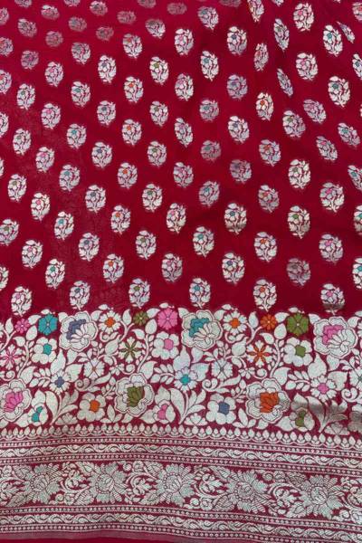 Red Pure Khaddi Georgette Banarasi Handloom Saree in Varanasi
