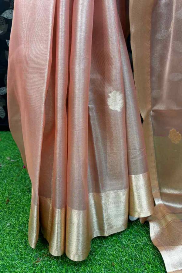 Rose Gold Semi Tissue Banarasi Saree Look for Festive and Wedding Occasions in Varanasi