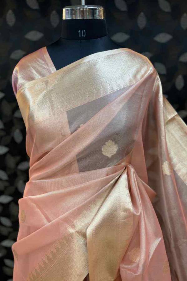 Rose Gold Semi Tissue Banarasi Saree Look for Festive and Wedding Occasions in Varanasi