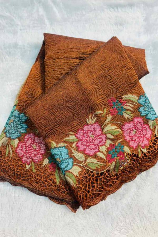 Rust Brawn Crush Tissue Banarasi Handloom Saree in Varanasi