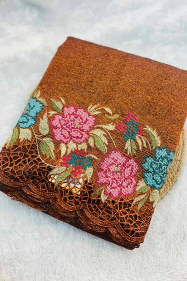 Rust Brawn Crush Tissue Banarasi Handloom Saree in Varanasi