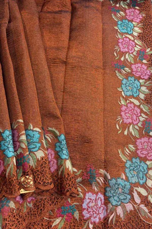 Rust Brawn Crush Tissue Banarasi Handloom Saree in Varanasi