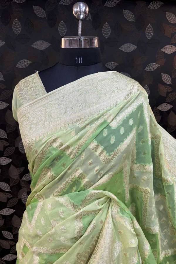 Sea Green Rungkaat Georgette Banarasi Saree in Varanasi