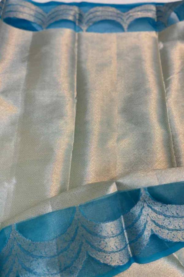Sky Blue Kora Banarasi Handloom Saree Festival And Party Wear in Varanasi