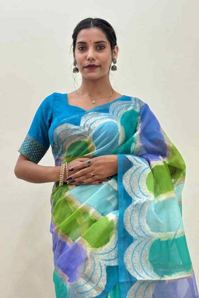 Sky Blue Kora Banarasi Handloom Saree Festival And Party Wear in Varanasi