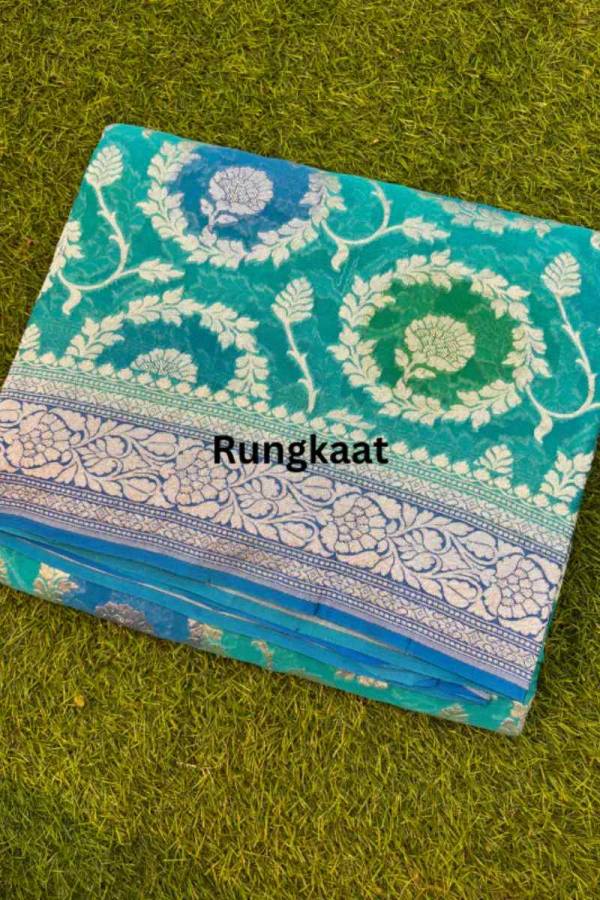 Sky Blue Pure Khaddi Georgette Banarasi Handloom Saree in Varanasi