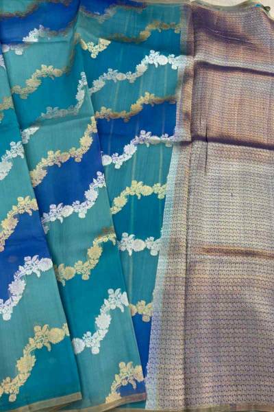 Sky Blue Pure Kora Banarasi Handloom Saree in Varanasi