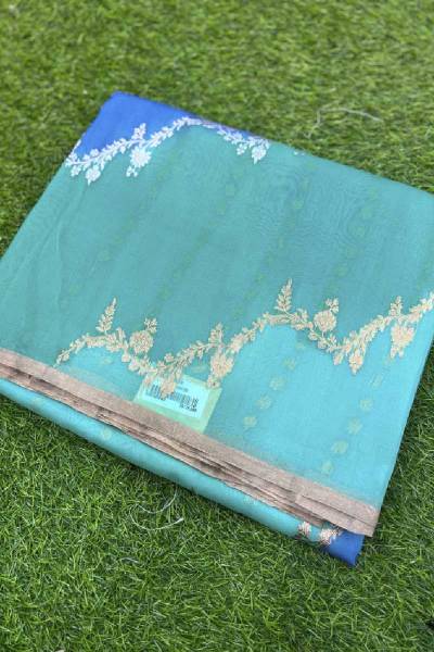 Sky Blue Pure Kora Katan Rungkaat Banarasi Handloom Saree in Varanasi