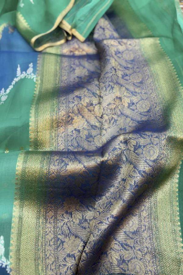 Sky Blue Pure Kora Katan Rungkaat Banarasi Handloom Saree in Varanasi