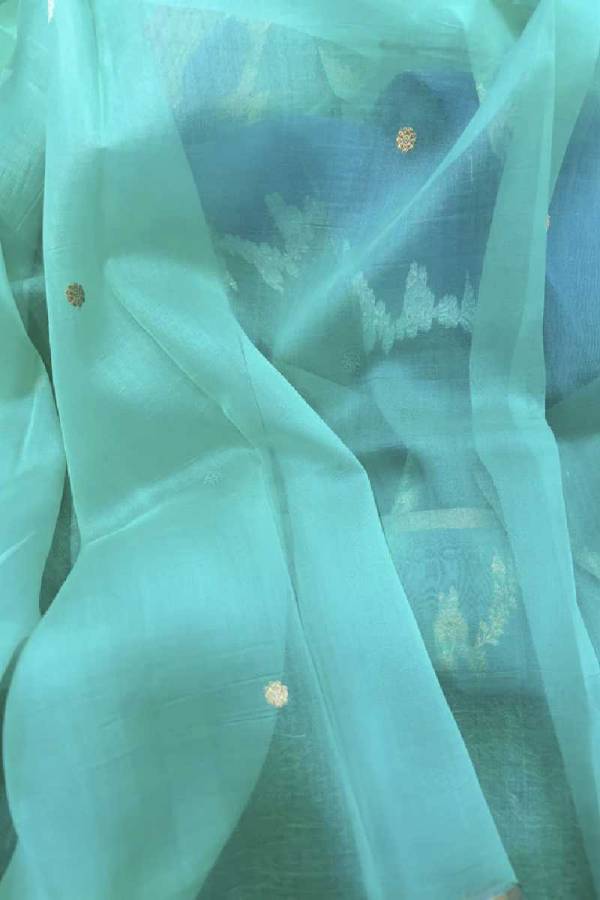 Sky Blue Pure Kora Katan Rungkaat Banarasi Handloom Saree in Varanasi