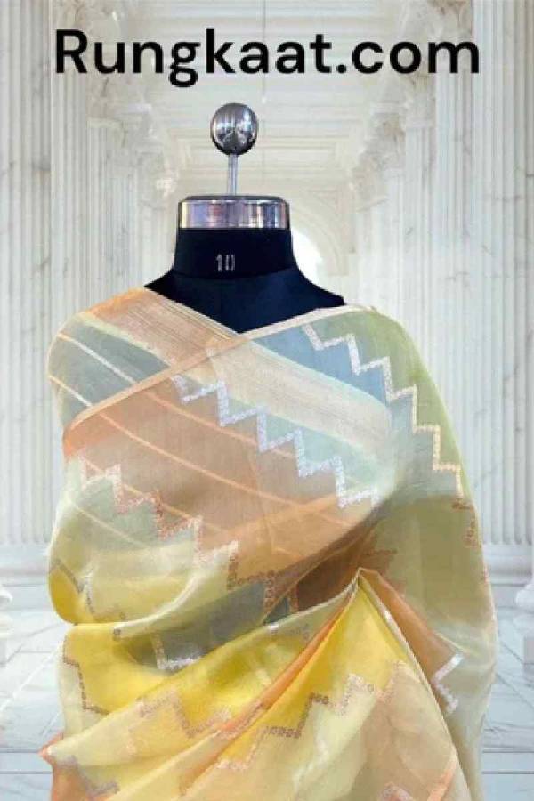 Yellow Pure Kora Tissue Rungkaat Banarasi Handloom Saree in Varanasi