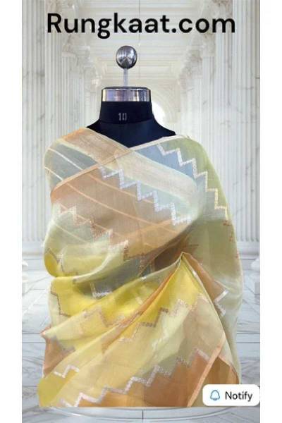 Yellow Pure Kora Tissue Rungkaat Banarasi Handloom Saree in Varanasi