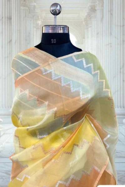 Yellow Pure Kora Tissue Rungkaat Banarasi Handloom Saree in Varanasi